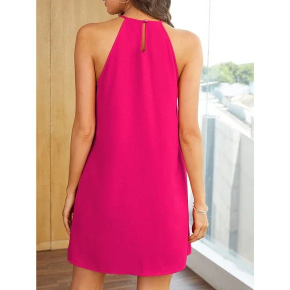 Frill Trim Keyhole Back Halter Neck Tunic Dress mini black đ - Picture 7 of 11